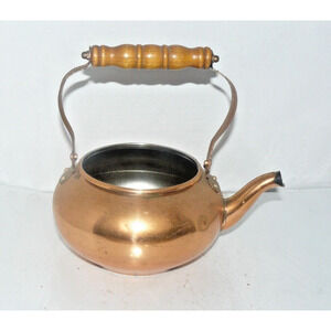 Vintage copper tea kettle pot wooden handle planter flower pot gift